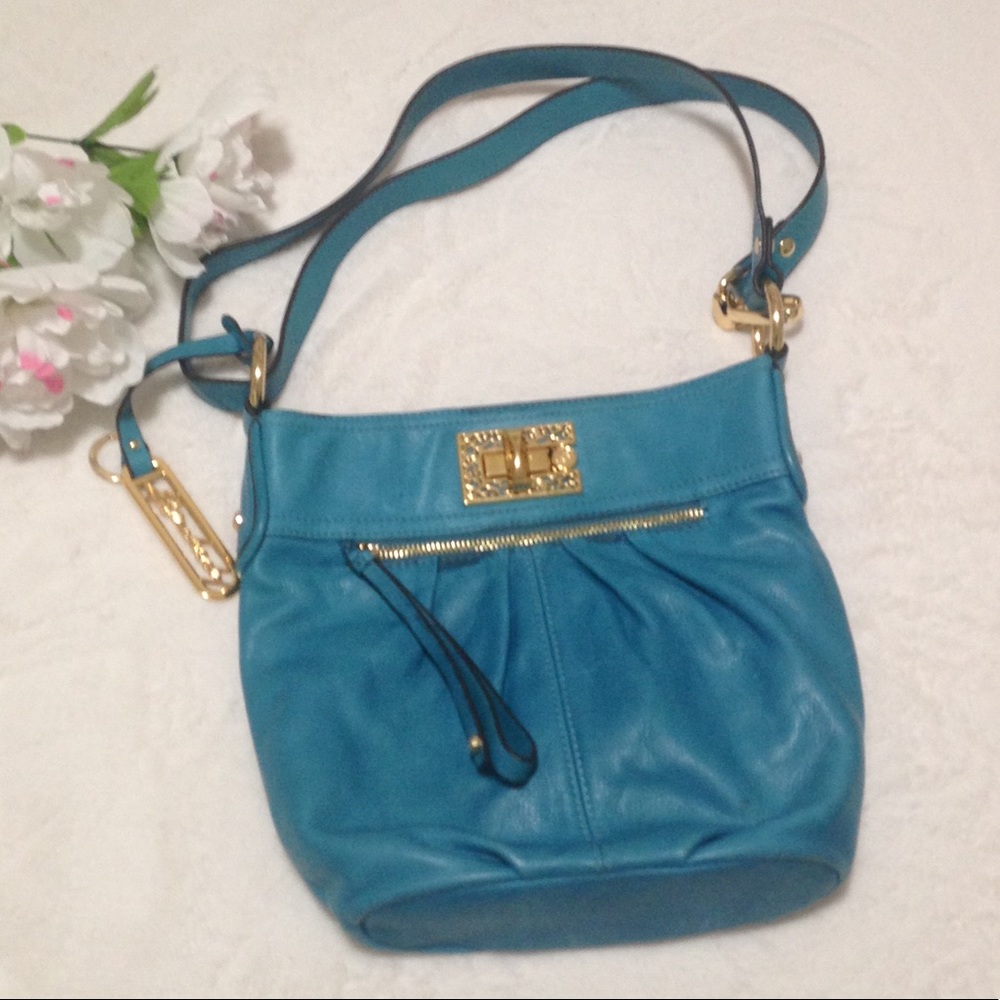 B. Makowsky Leather Jaimie Colonial Blue Convertible Shoulder/Crossbody